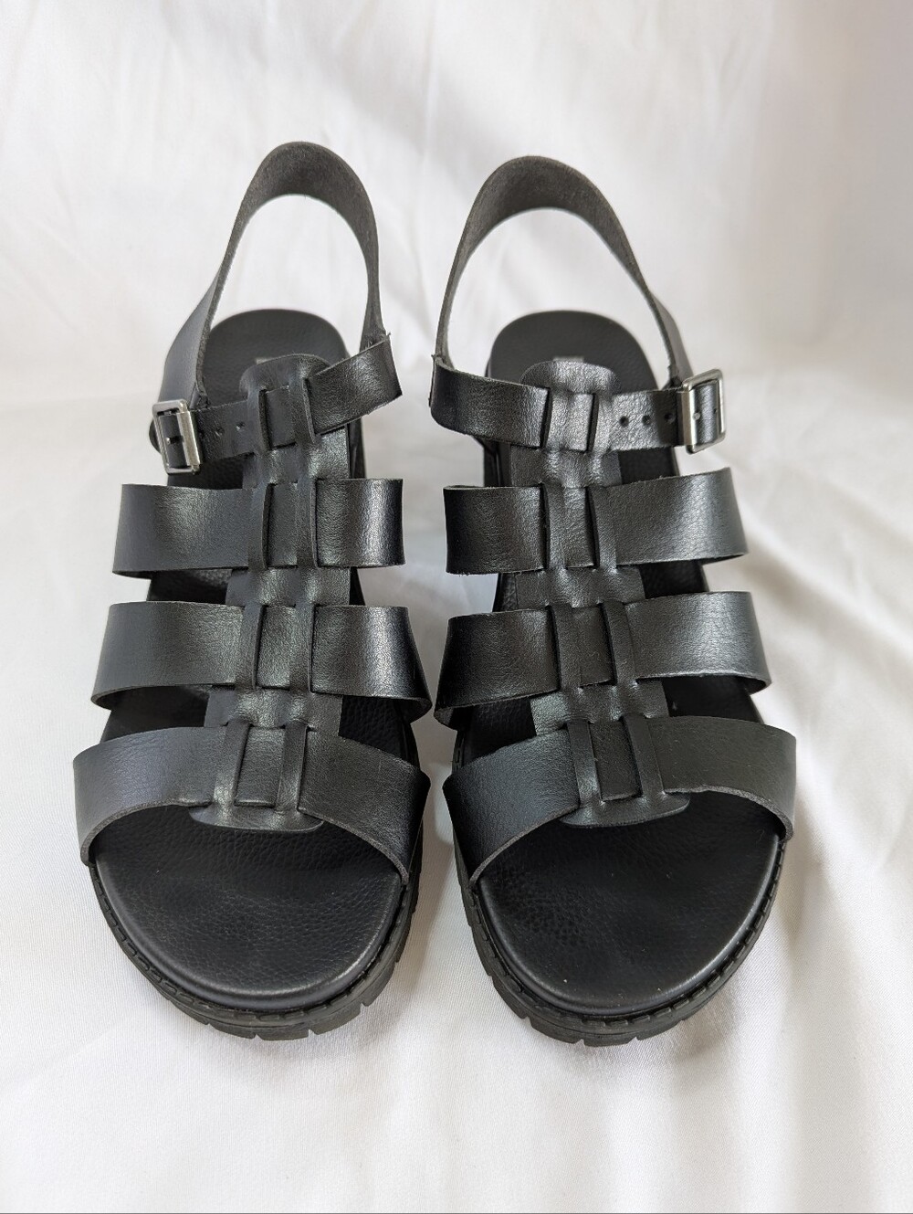 Mia Black Leather Strappy Heeled Sandals